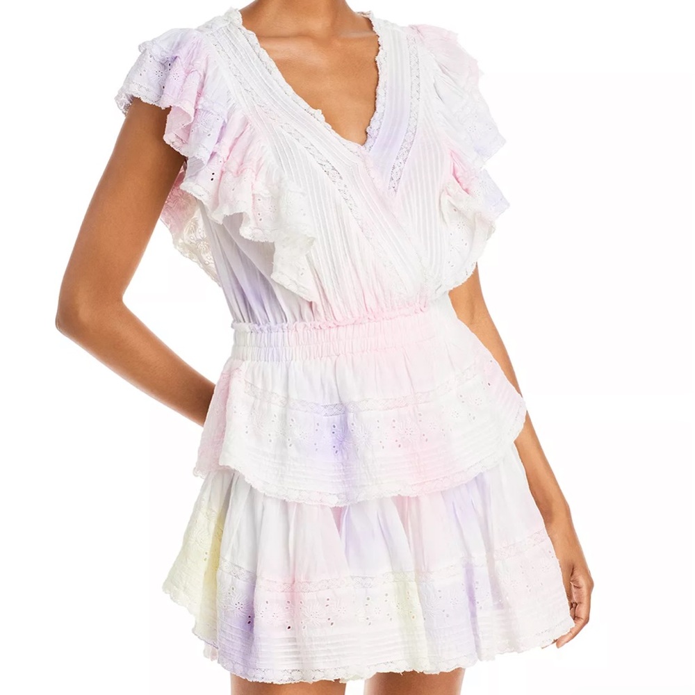 LOVESHACKFANCY NEW WITH TAGS Gwen Ruffled Sleeve Tie Dye Mini Dress